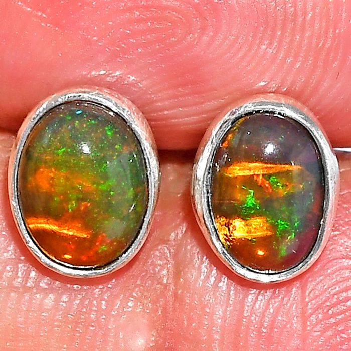 Black Ethiopian Opal Stud Earrings Sde E X Mm