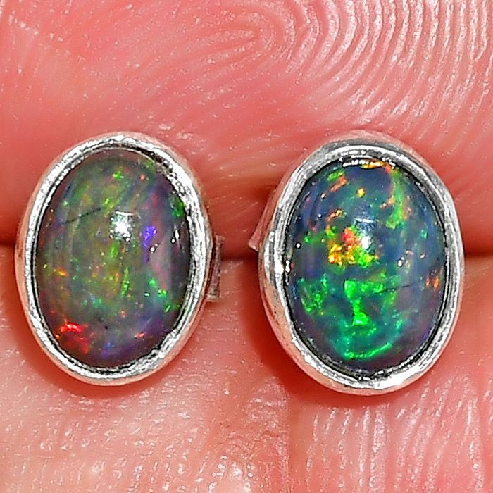 Black Ethiopian Opal Stud Earrings Sde E X Mm