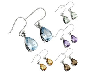 Natural Gemstones Pear Shape 925 Sterling Silver Earrings Jewelry E-1021 AGE1001, 8x12 mm