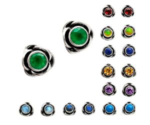 Natural Gemstones Round Shape 925 Sterling Silver Earrings E-1248 AGE1008, 5x5 mm