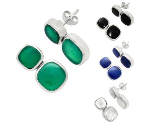 Natural Gemstones Cushion Shape 925 Sterling Silver Earrings E-1252 AGE1011, 9x9 mm