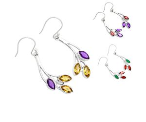 Natural Gemstones Marquoise Shape 925 Sterling Silver Earrings E-1253 AGE1012, 4x8 mm