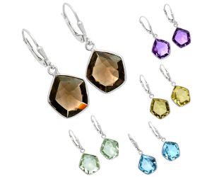 Natural Gemstones Pentagon Shape 925 Sterling Silver Earrings E-1254 AGE1014, 13x14 mm