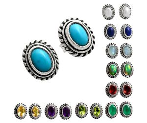 Natural Gemstones Oval Shape 925 Sterling Silver Earrings Jewelry E-1245 AGE1016, 6x4 mm