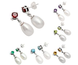 Natural Gemstones Drop Shape 925 Sterling Silver Earrings Jewelry E-1062 AGE1018, 8x12 mm