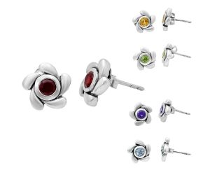 Natural Gemstones Round Shape 925 Sterling Silver Earrings E-1260 AGE1023, 4x4 mm