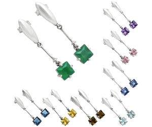 Natural Gemstones Square Shape 925 Sterling Silver Earrings AGE1025 E-1262, 6x6 mm