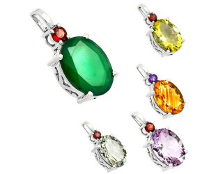 Natural Gemstones Oval Shape 925 Sterling Silver Pendant Jewelry P-1113 AGP1001, 12x16 mm