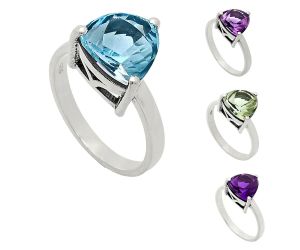 Natural Gemstones Trillion Shape 925 Sterling Silver Ring s.6-10 R-1019 AGR1002, 10x10 mm