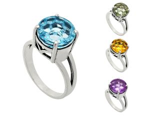 Natural Gemstones Round Shape 925 Sterling Silver Ring s.6-10 R-1019 AGR1003, 14x14 mm