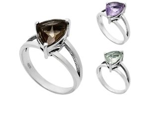 Natural Gemstones Fancy Shape 925 Sterling Silver Ring s.6-10 R-1019 AGR1007, 9x12 mm