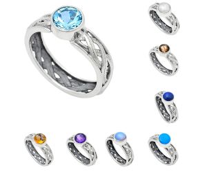 Natural Gemstones Round Shape 925 Sterling Silver Ring s.6-10 R-1161 AGR1009, 7x7 mm