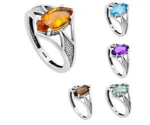 Natural Gemstones Marquoise Shape 925 Sterling Silver Ring s.6-10 R-1727 AGR1010, 6x12 mm