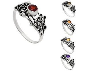 Natural Gemstones Round Shape 925 Sterling Silver Ring s.6-10 R-1041 AGR1014, 5x5 mm