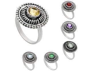 Natural Gemstones Round Shape 925 Sterling Silver Ring s.6-10 R-1388 AGR1017, 6x6 mm