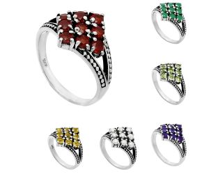 Natural Gemstones Round Shape 925 Sterling Silver Ring s.6-10 R-1018 AGR1028, 3x3 mm