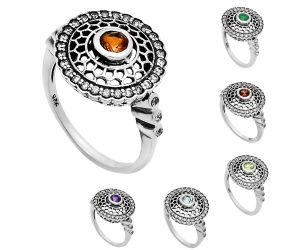 Natural Gemstones Round Shape 925 Sterling Silver Ring s.6-10 R-1735 AGR1029, 4x4 mm