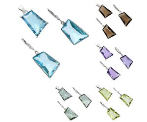 Natural Gemstones Fancy Shape 925 Silver Pendant Earrings Set T-1017 AGT1006, 14x21 mm