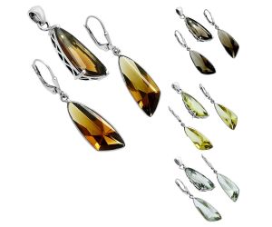 Natural Gemstones Fancy Shape 925 Silver Pendant Earrings Set T-1017 AGT1007, 9x24 mm