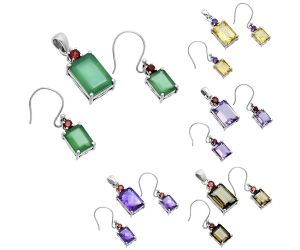 Natural Gemstones Octagon Shape 925 Silver Pendant Earrings Set T-1019 AGT1009, 10x14 mm