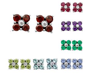 Natural Multi Stone and Cubic Zircon Stud Earrings DGE1069 E-1058, 3x3 mm