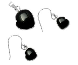 Valentine Gift Heart Black Onyx - Brazil Pendant Earrings Set DGT01042 T-1004