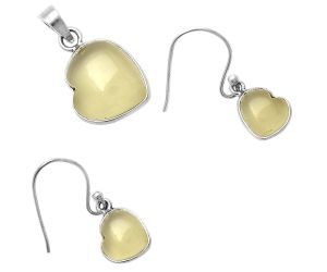 Valentine Gift Heart Milky Lemon Quartz Pendant Earrings Set DGT01045 T-1004