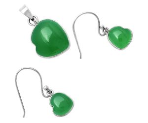 Valentine Gift Heart Natural Green Onyx Pendant Earrings Set DGT01046 T-1004