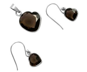 Valentine Gift Heart Natural Smoky Quartz Pendant Earrings Set DGT01050 T-1004