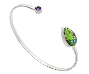 Blue Turquoise In Green Mohave and Amethyst Cuff Bangle Bracelet EXB01001 B-1004, 11x17 mm