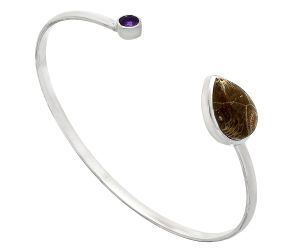 Flower Fossil Coral and Amethyst Cuff Bangle Bracelet EXB01007 B-1004, 11x16 mm