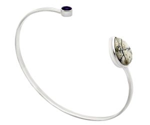 Authentic White Buffalo Turquoise Nevada and Amethyst Cuff Bangle Bracelet EXB01010 B-1004, 11x15 mm