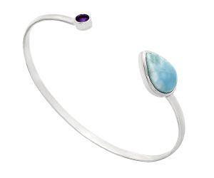 Larimar (Dominican Republic) and Amethyst Cuff Bangle Bracelet EXB01012 B-1004, 11x16 mm