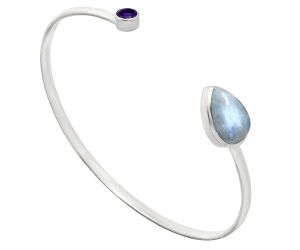 Rainbow Moonstone and Amethyst Cuff Bangle Bracelet EXB01013 B-1004, 10x14 mm