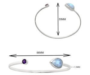 Rainbow Moonstone and Amethyst Cuff Bangle Bracelet EXB01013 B-1004, 10x14 mm