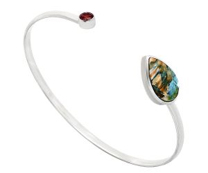 Spiny Oyster Turquoise and Garnet Cuff Bangle Bracelet EXB01017 B-1004, 11x16 mm