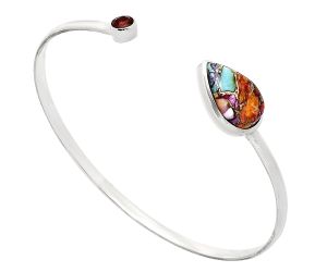 Kingman Orange Dahlia Turquoise and Garnet Cuff Bangle Bracelet EXB01020 B-1004, 10x15 mm