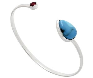 Natural Turquoise Morenci Mine and Garnet Cuff Bangle Bracelet EXB01023 B-1004, 11x16 mm