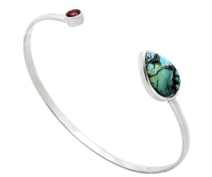 Lucky Charm Tibetan Turquoise and Garnet Cuff Bangle Bracelet EXB01025 B-1004, 10x15 mm