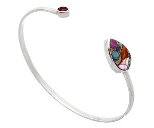 Kingman Orange Dahlia Turquoise and Garnet Cuff Bangle Bracelet EXB01031 B-1004, 10x16 mm