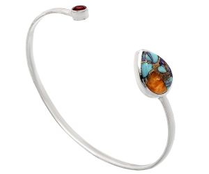 Kingman Orange Dahlia Turquoise and Garnet Cuff Bangle Bracelet EXB01033 B-1004, 12x15 mm