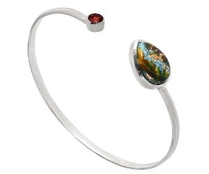 Spiny Oyster Turquoise and Garnet Cuff Bangle Bracelet EXB01036 B-1004, 11x15 mm