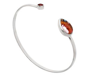 Kingman Orange Dahlia Turquoise and Garnet Cuff Bangle Bracelet EXB01037 B-1004, 11x14 mm