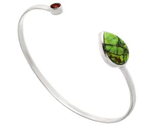 Green Matrix Turquoise and Garnet Cuff Bangle Bracelet EXB01038 B-1004, 11x16 mm