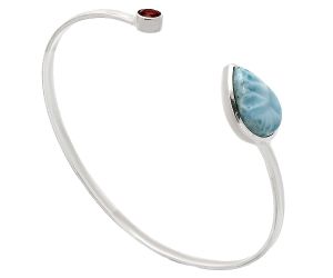 Larimar (Dominican Republic) and Garnet Cuff Bangle Bracelet EXB01040 B-1004, 11x16 mm