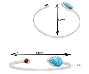 Larimar (Dominican Republic) and Garnet Cuff Bangle Bracelet EXB01040 B-1004, 11x16 mm