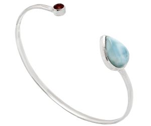 Larimar (Dominican Republic) and Garnet Cuff Bangle Bracelet EXB01041 B-1004, 10x15 mm