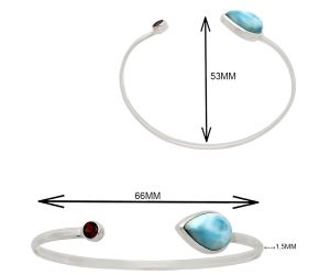 Larimar (Dominican Republic) and Garnet Cuff Bangle Bracelet EXB01041 B-1004, 10x15 mm