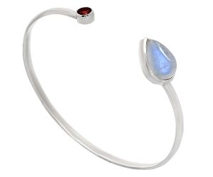 Rainbow Moonstone and Garnet Cuff Bangle Bracelet EXB01043 B-1004, 10x14 mm