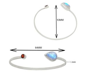 Rainbow Moonstone and Garnet Cuff Bangle Bracelet EXB01043 B-1004, 10x14 mm